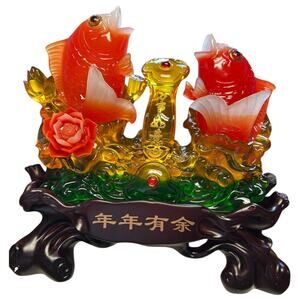 Hanshop Fortune Statue Arowana Golden Fish Statue Home Decor Feng Shui Gift New